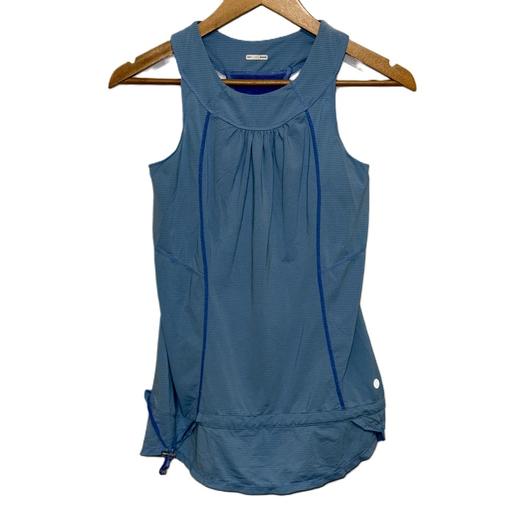 Womens Lululemon Wet Dry Warm Sleeveless Blue Silver Pleated Tank Top Size 6